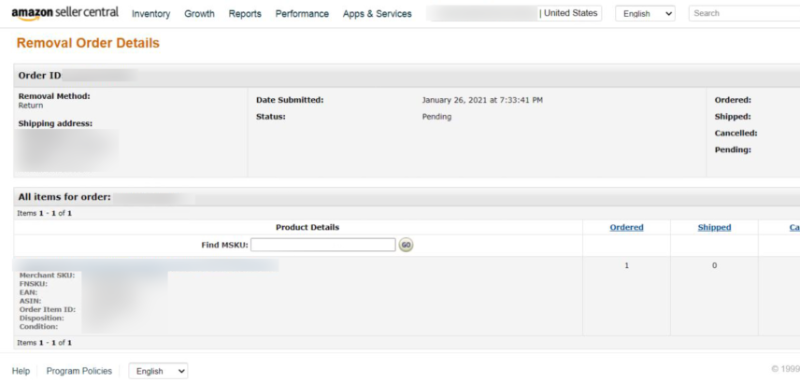 Amazon FBA removal report